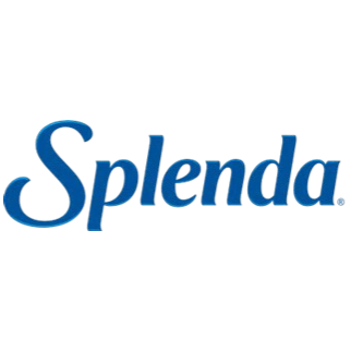 Splenda logo with a blue and black color scheme and a small blue leaf detail.