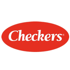 Checkers logo with red oval background and black text