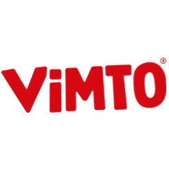 Vimto logo in red and black text on a black background.