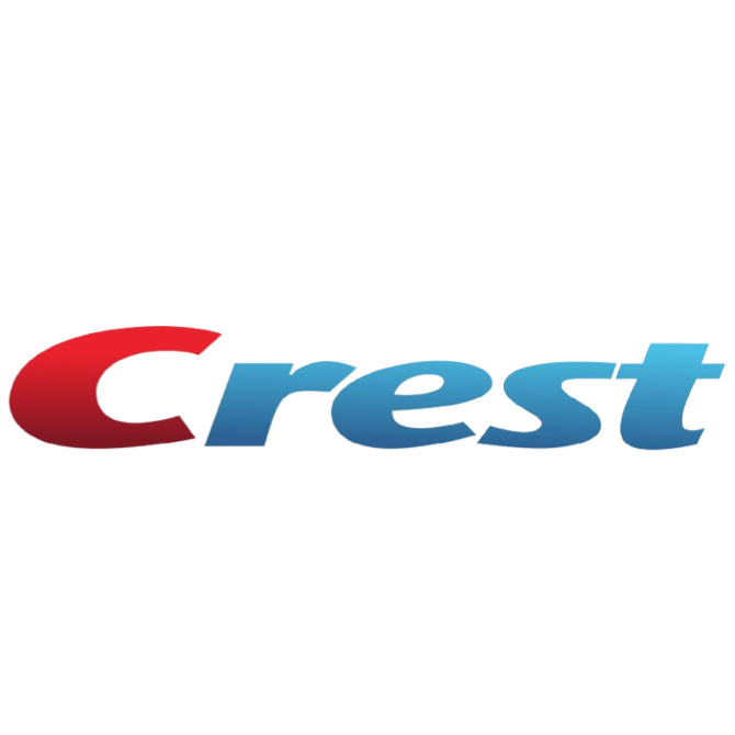 The Crest logo in stylized 3D blue and red letters