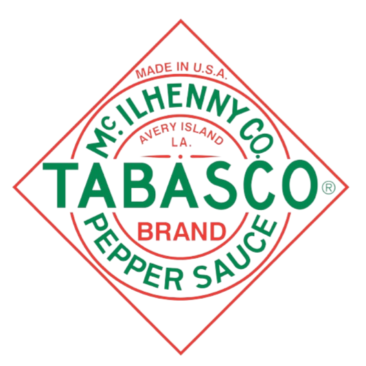 Tabasco pepper sauce label with green and red text, diamond shape, and 'Made in U.S.A.' text at the top.