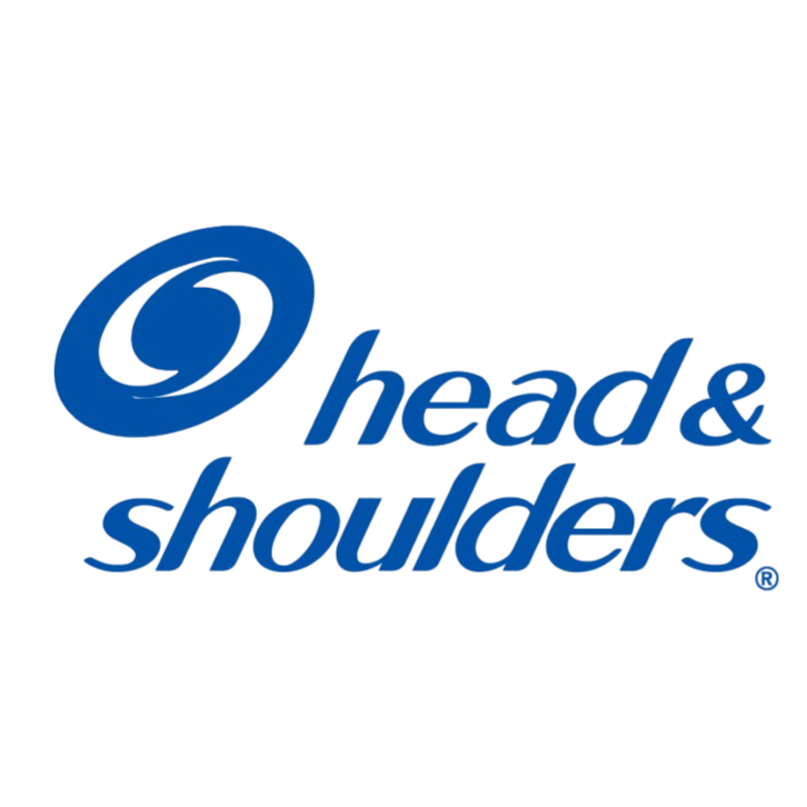 Head & Shoulders logo with text in blue and a circular swirl icon