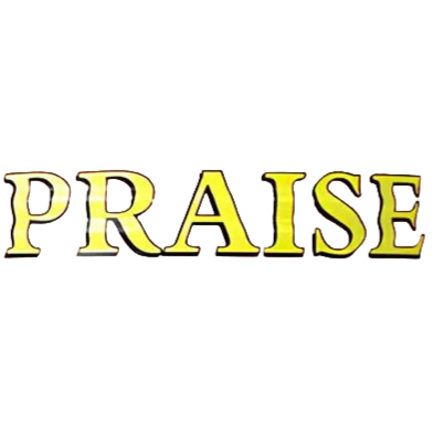 The word "PRAISE" in colorful, stylized letters against a dark background.