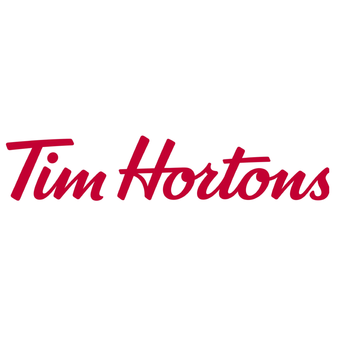 Tim Hortons logo with black background and red cursive text