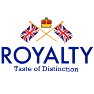 Royalty logo with two crossed Union Jack flags, a crown, and the text 'ROYALTY' with the tagline 'Taste of Destination'.