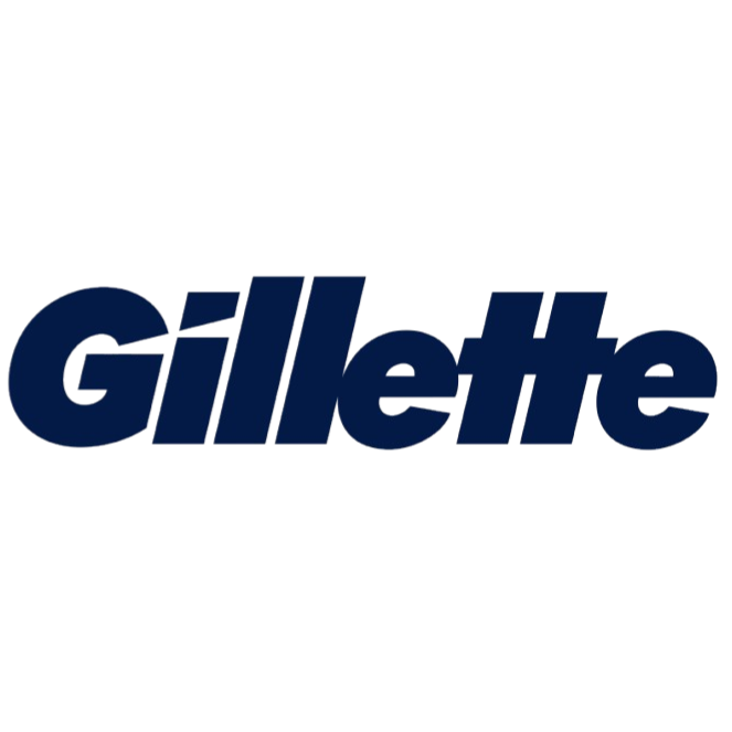 Gillette logo in blue text on a black background.