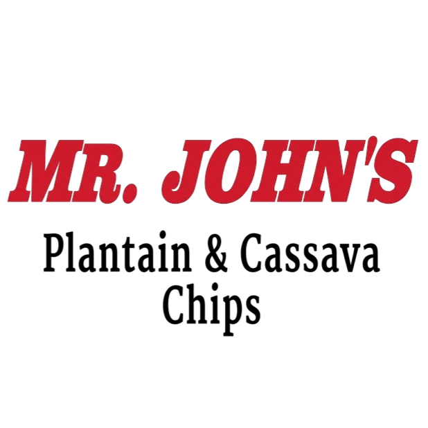Logo of Mr. John's Plantain chips with red and black text
