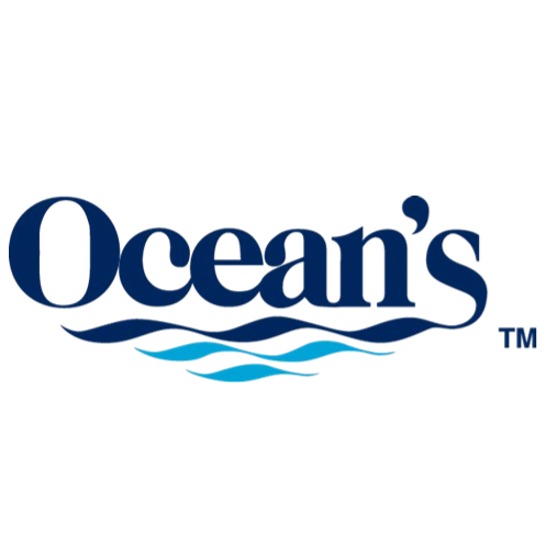 Oceans logo with stylized blue waves beneath the text