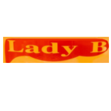 Part of a sign with red and yellow colors and text that says 'Lady B'