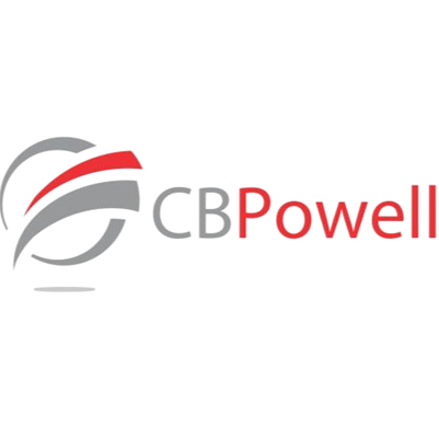 Logo with a stylized swoosh design and the text 'Powell' in red and 'CB' in gray.