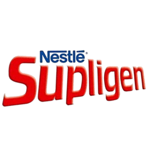 Close-up of the Supigen logo with the Nestlé logo above it.