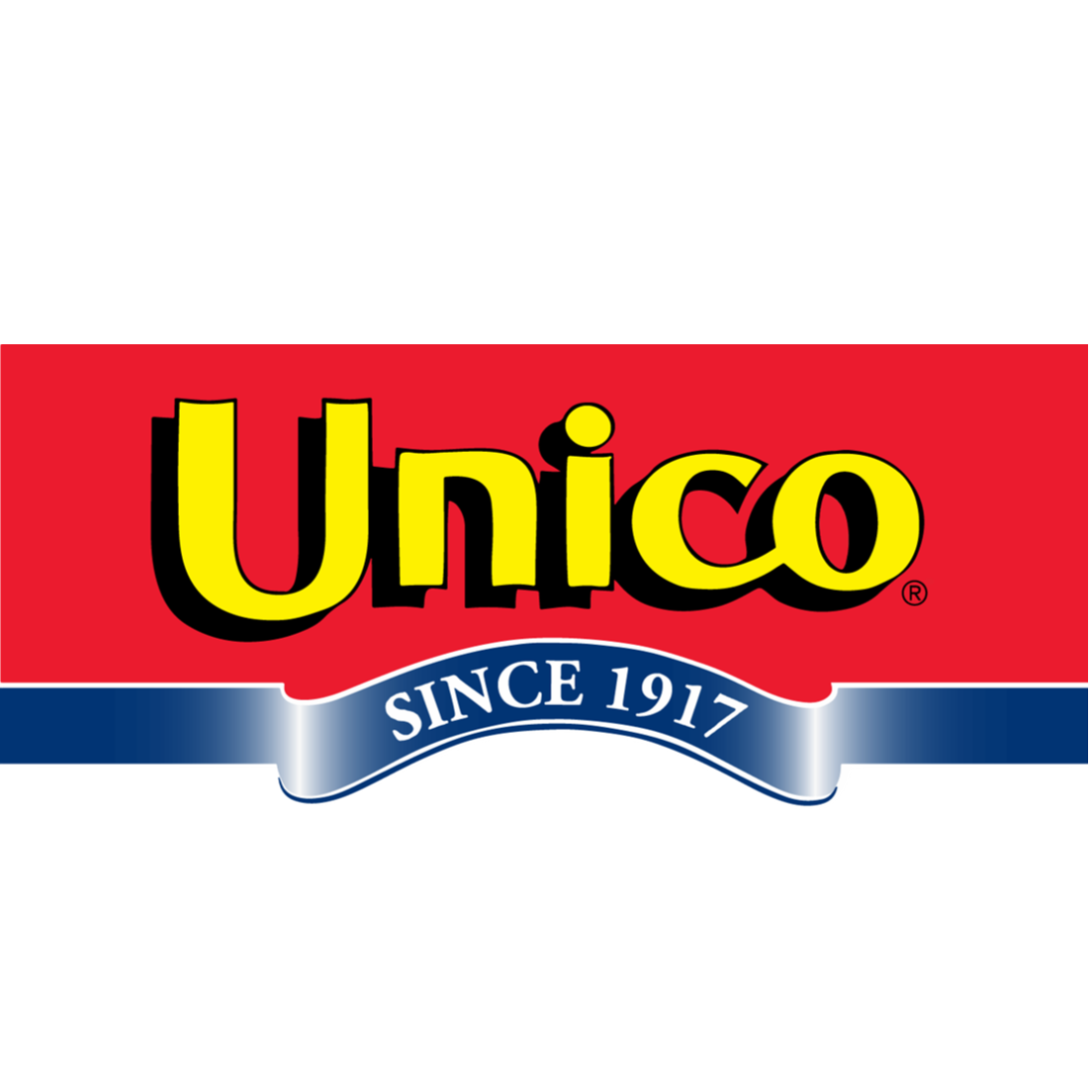 Unico brand logo with red, black, yellow, and blue colors, and the text "Since 1917" on a banner.