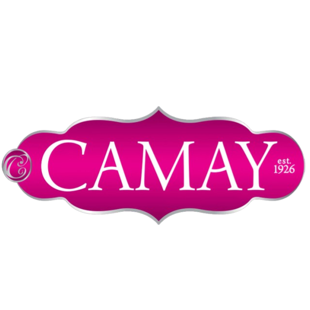 Camay soap logo with pink background and white text, established 1926.