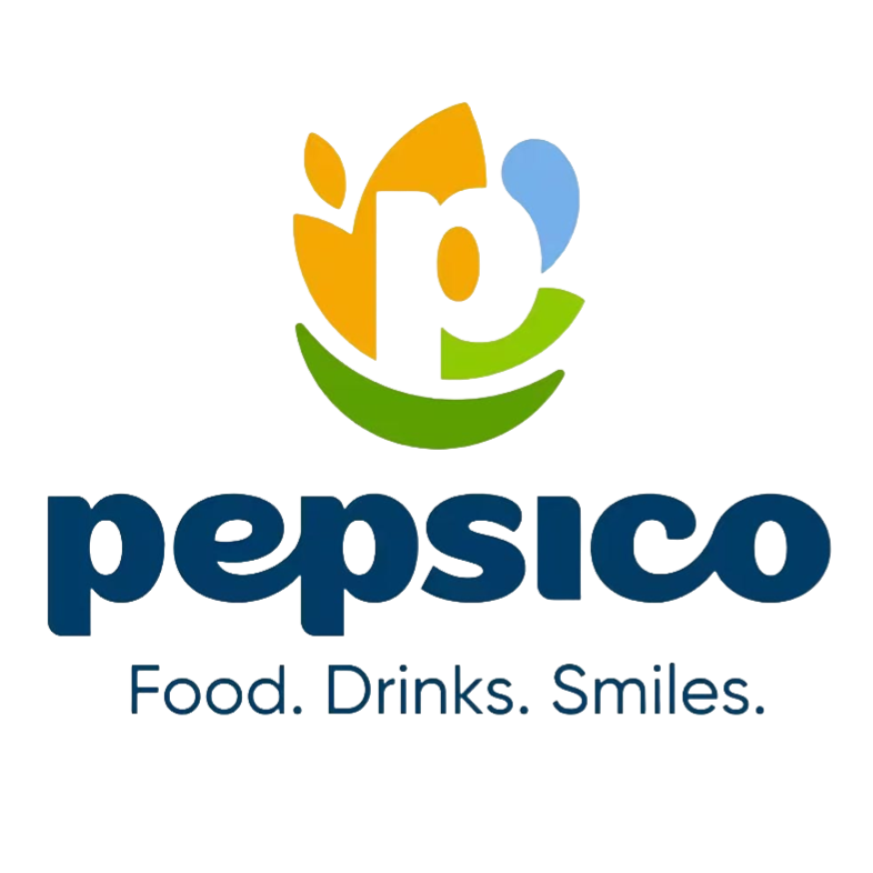 Pepsi logo with colorful abstract design above the brand name and the tagline 'Food. Drinks. Smiles'.