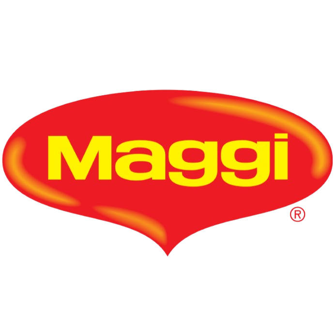 Maggi logo with yellow text on a red and orange background.