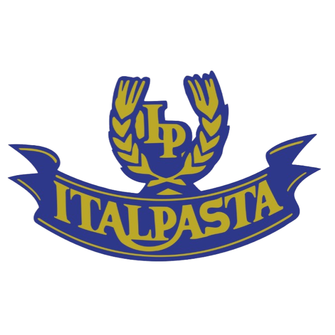 Logo with a shield, a laurel wreath, and a ribbon banner that reads 'ITALPASTA' in gold and blue colors.