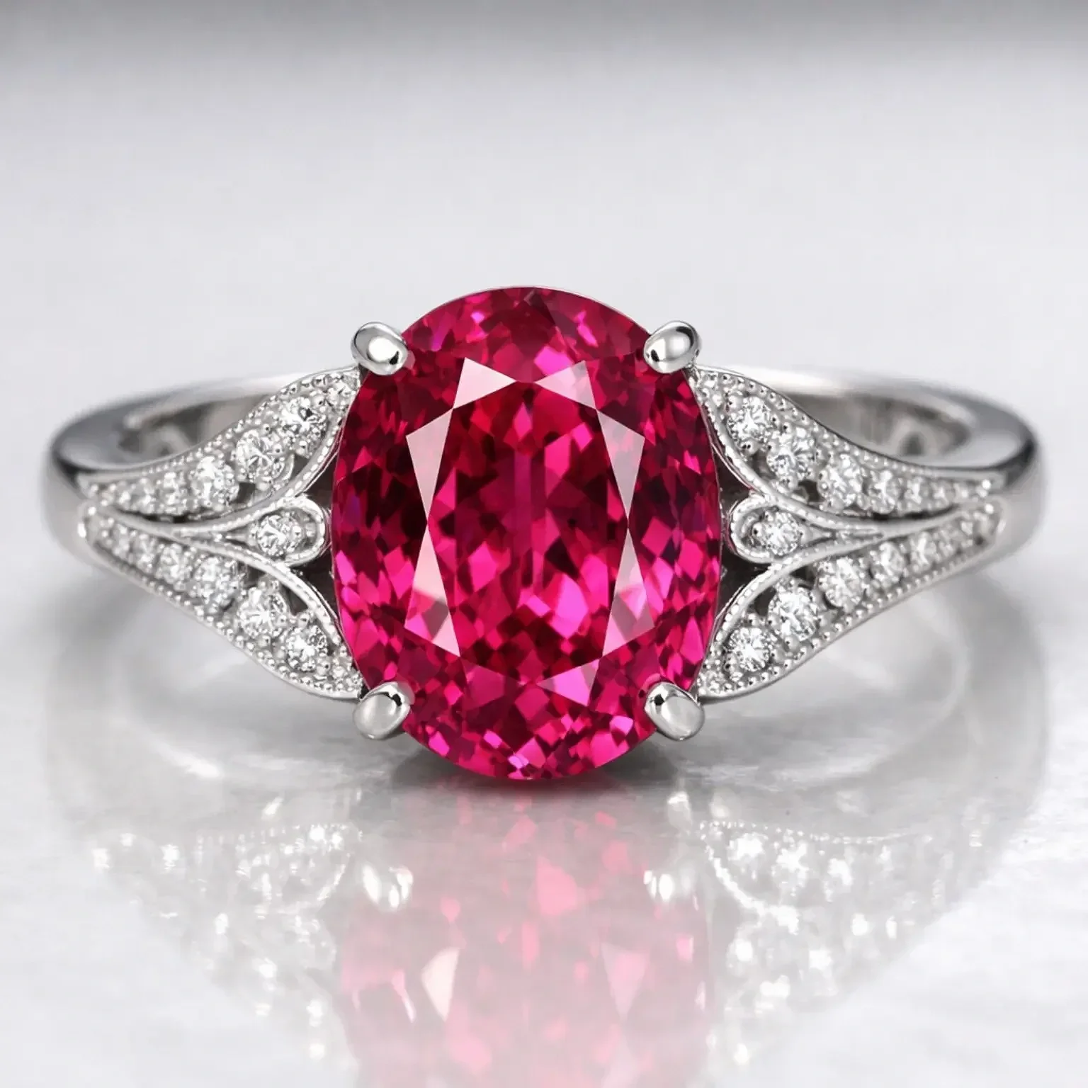 Custom design spinel and diamond engagement ring by Amante Design Studio.