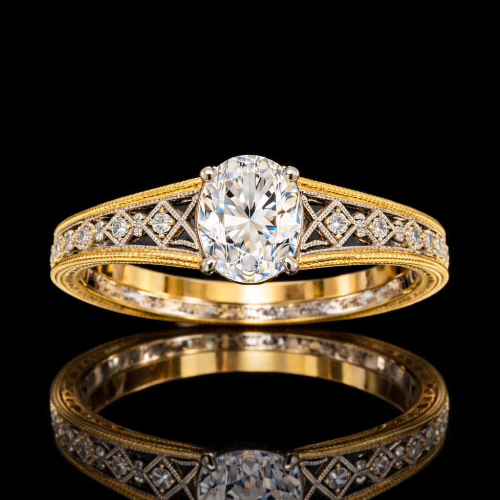 Custom 18k two-tone engagement ring by Amante Design Studio.
