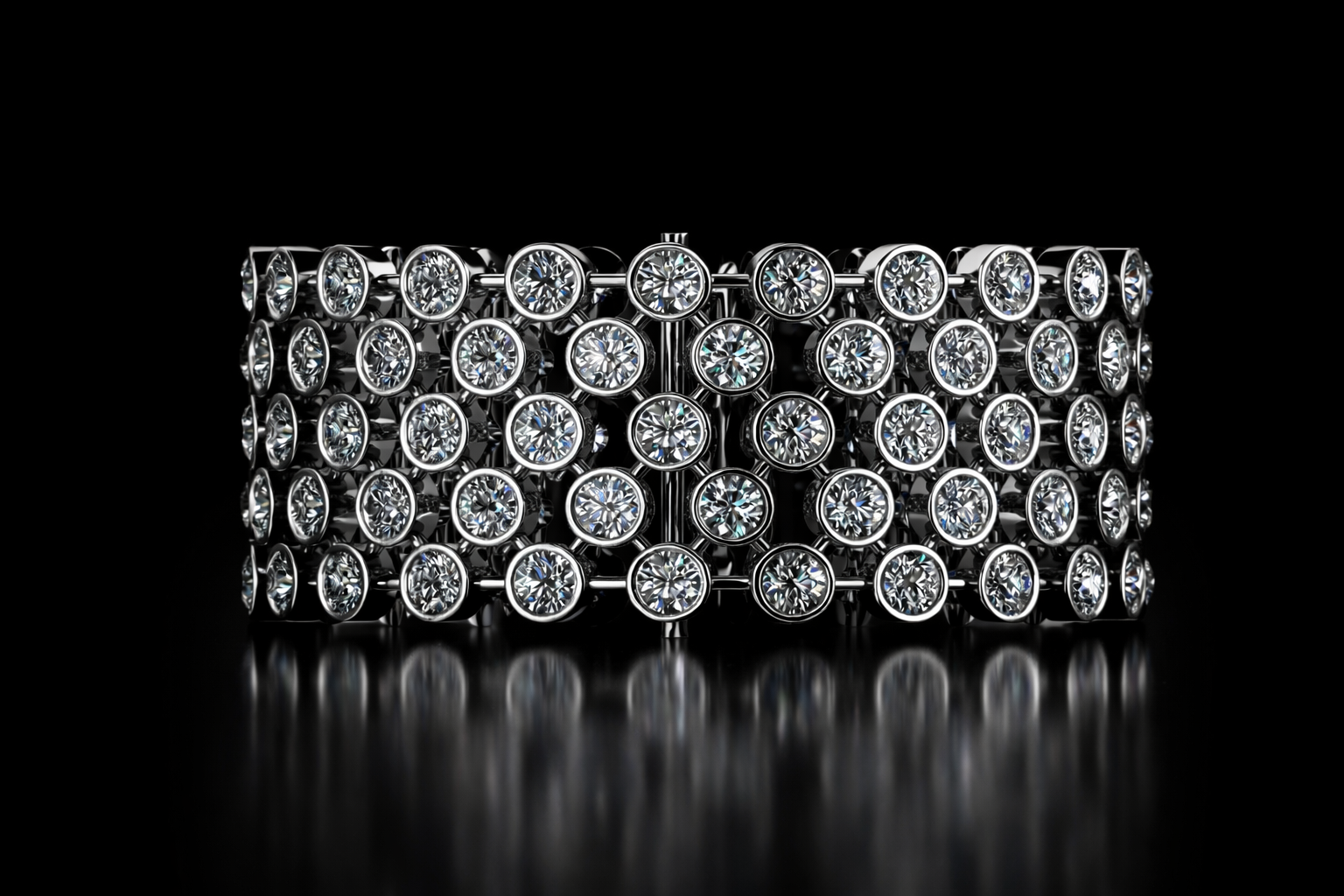 Custom flexible white gold diamond bezel bracelet.
