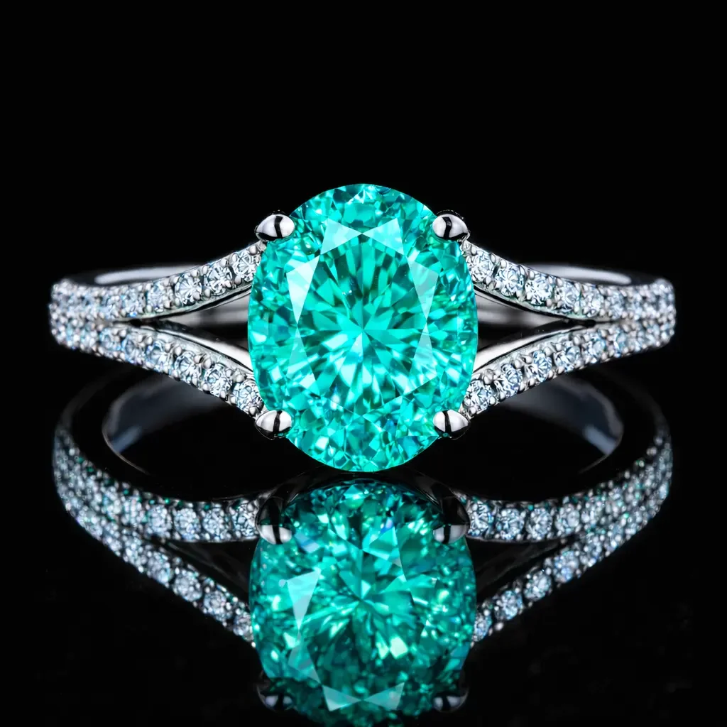 Custom Paraiba tourmaline diamond engagement ring by Amante Design Studio.