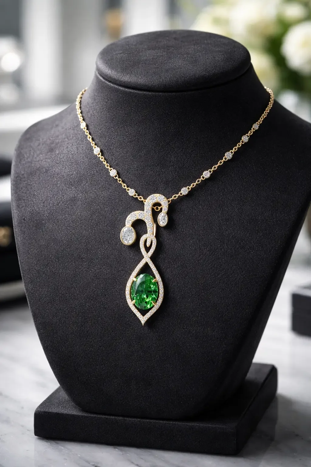 18k gold Tsavorite and diamond REDISIGN NECKLACE.