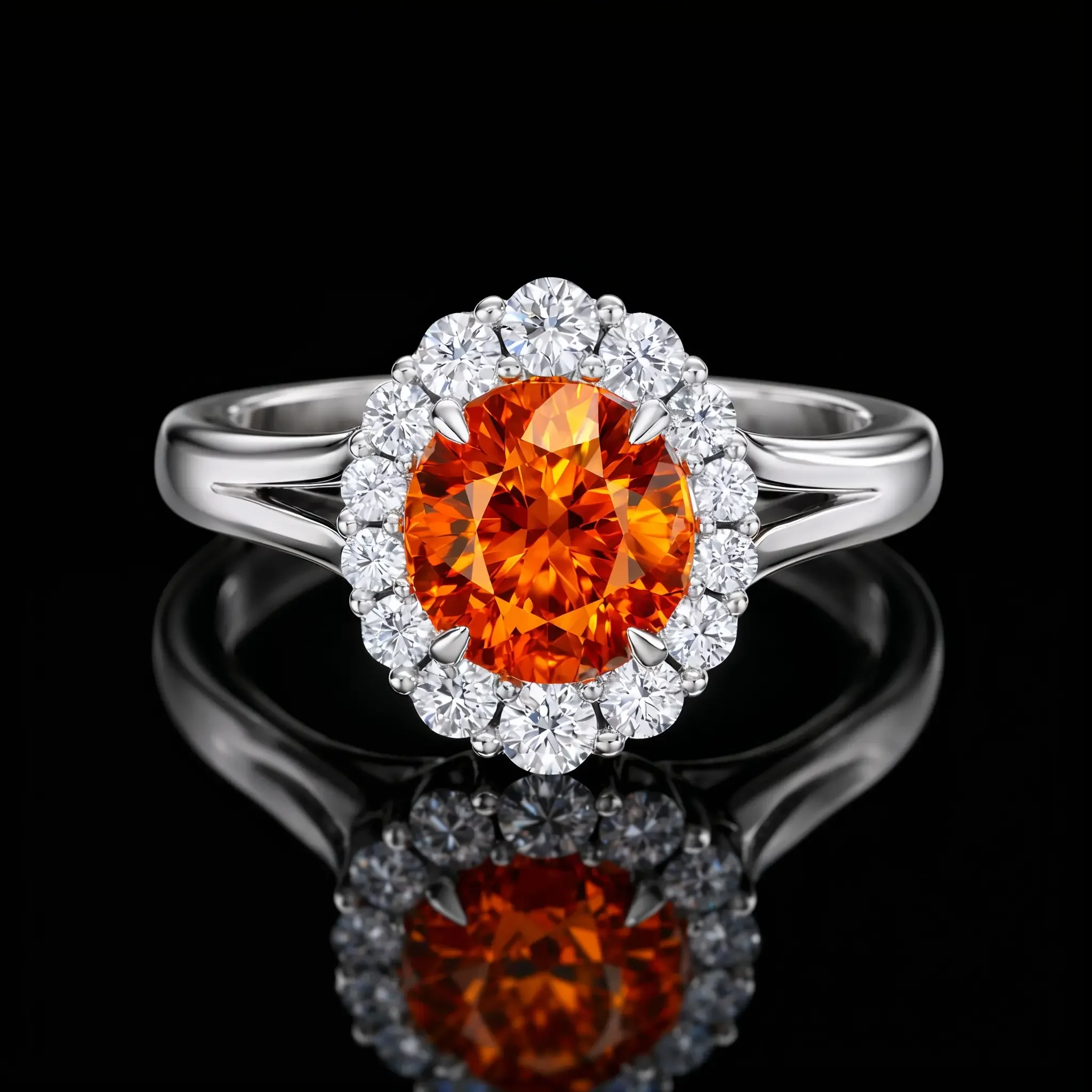 Custom Spessartite and diamond engagement ring by Amante Design Studio.