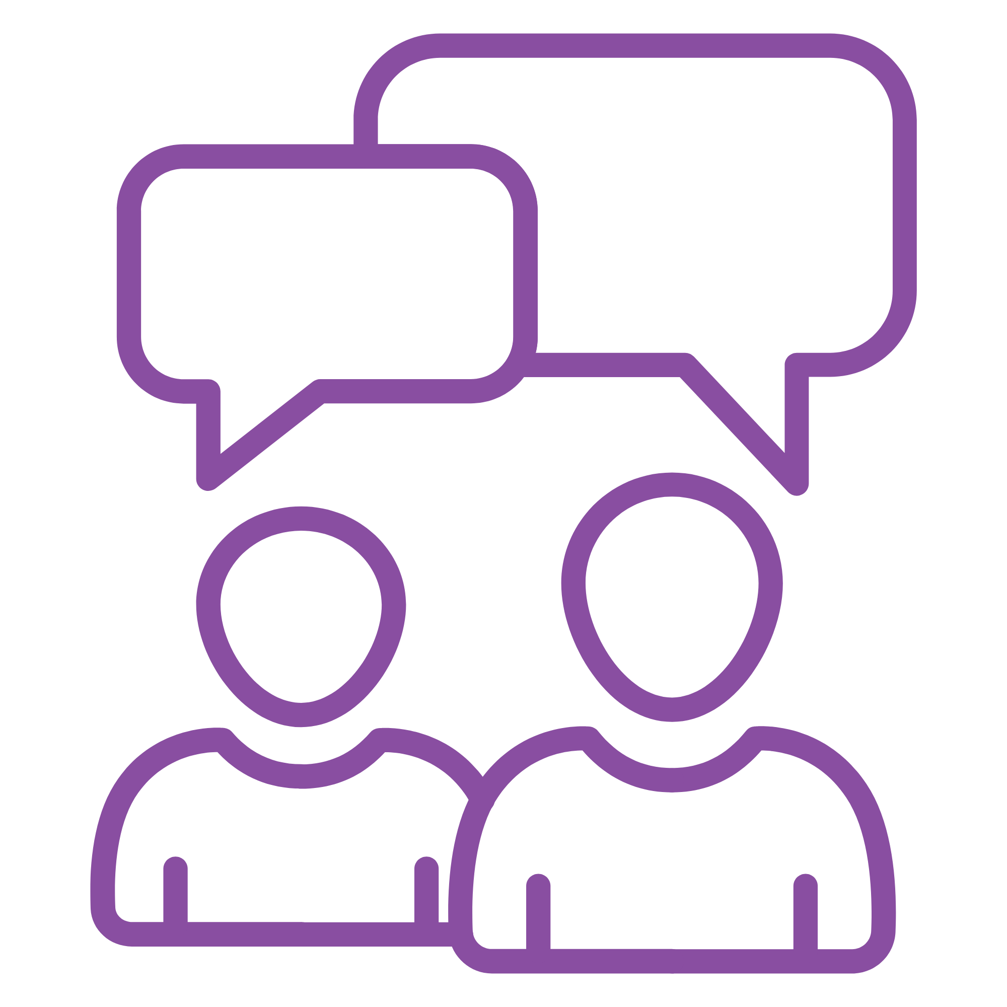Outline drawing of two people talking with speech bubbles.