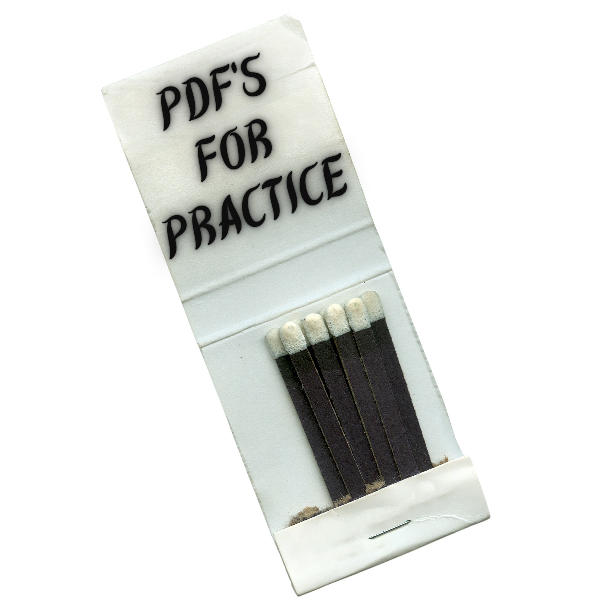 A matchstick pack with the words 'PDF's for Practice' written on the cover.