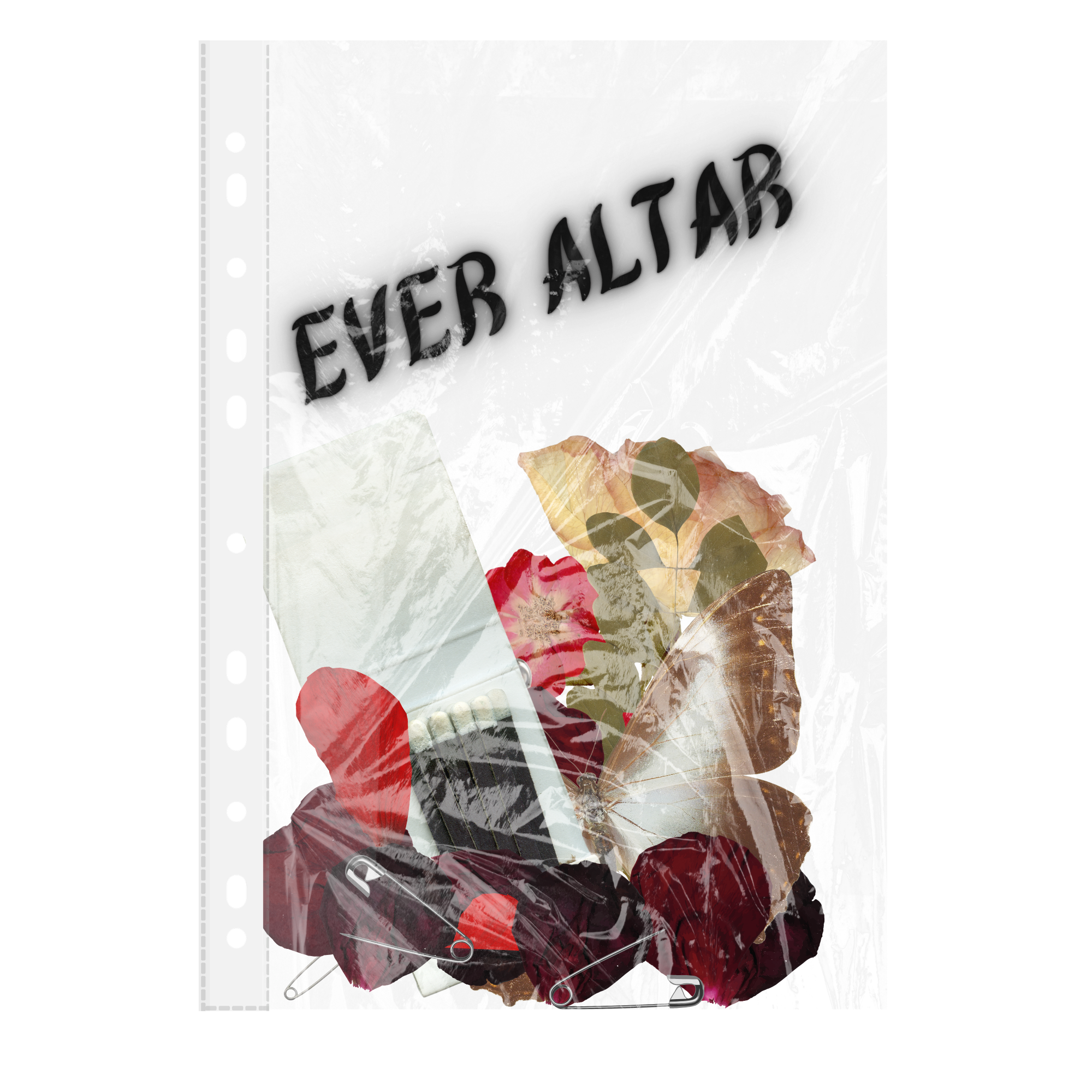 A floral arrangement wrapped in clear plastic, placed on a metallic surface with a black background and grey sidebar.
