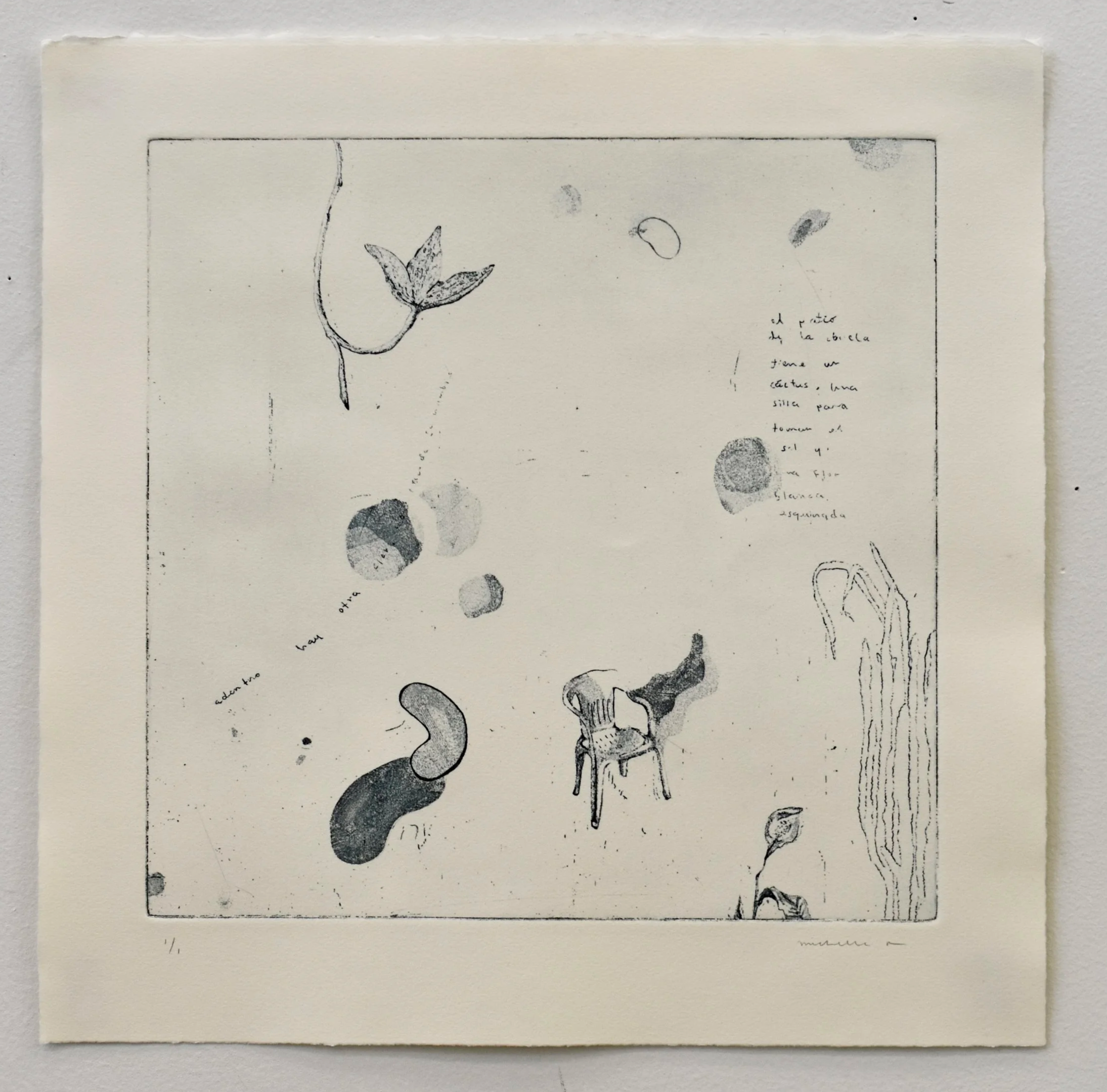 Adentro hay otra flor, no recuerdo su nombre, 2024. Aquatint etching, 15" x 15" 