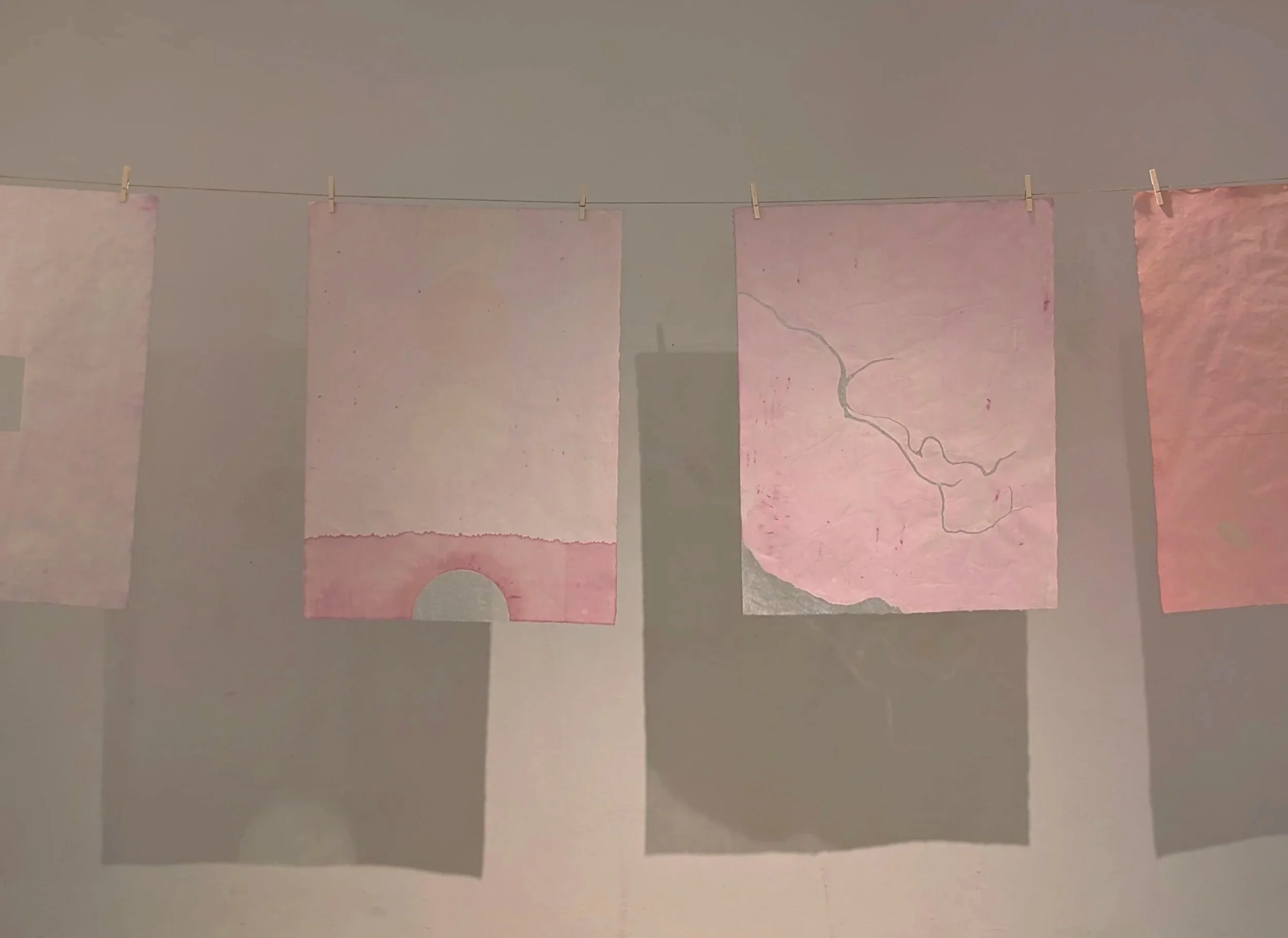 ¿Qué hay del otro lado?/ What's on the other side? Mulberry paper dyed with cochineal, monotype and tengucho paper repairs.