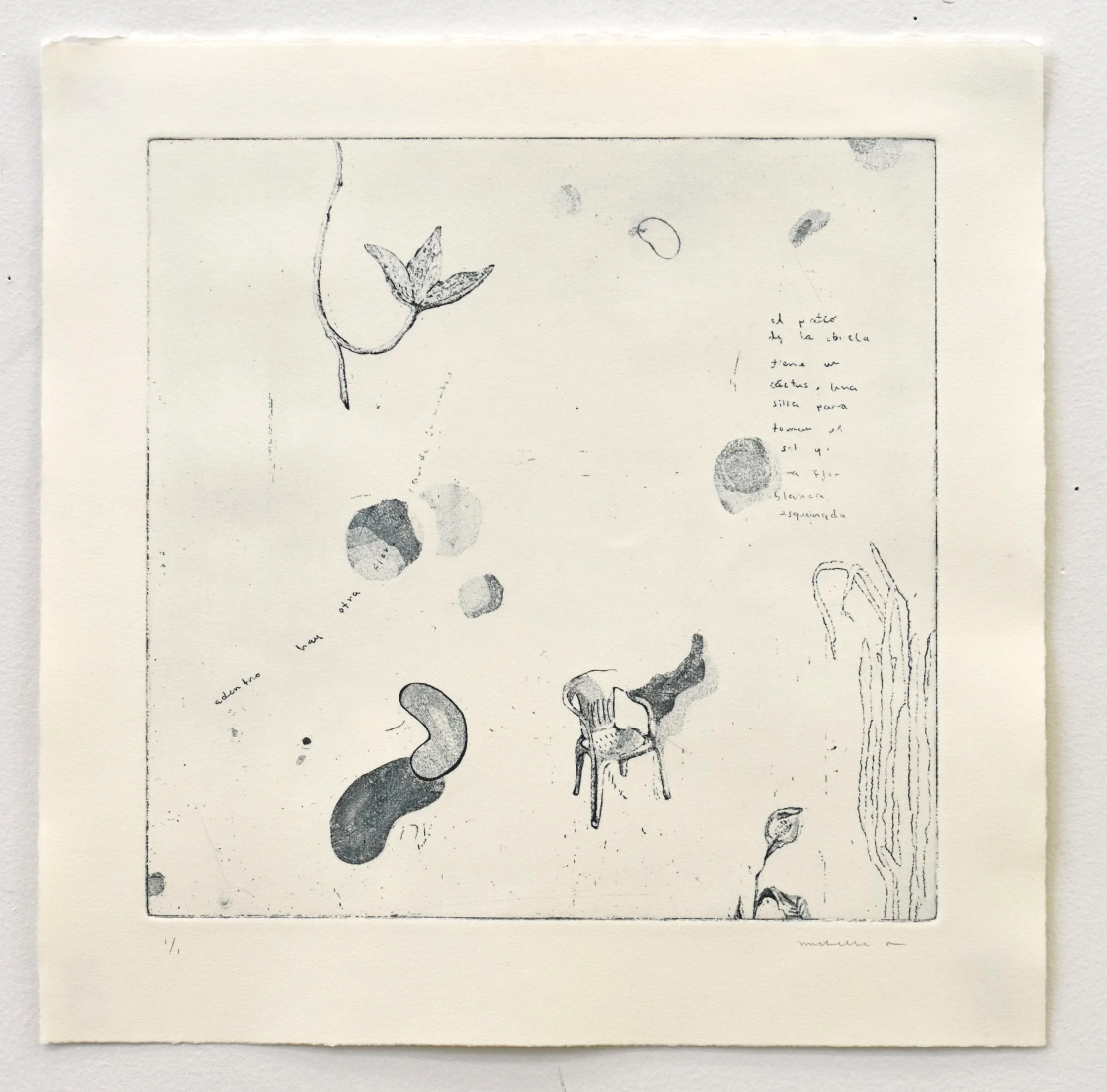 Adentro hay otra flor, no recuerdo su nombre, 2024. Aquatint etching, 15" x 15" 