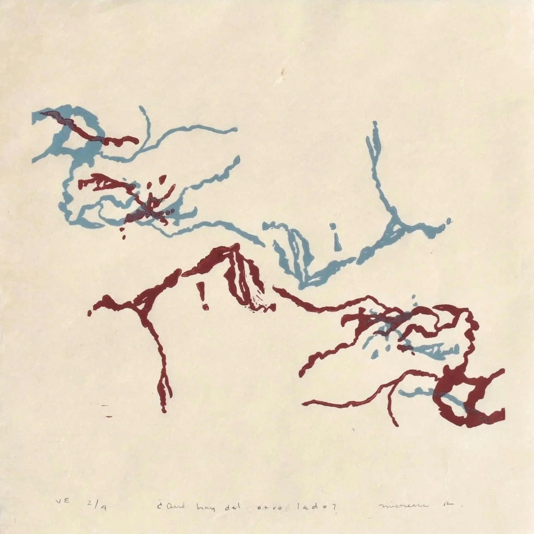 ¿Qué hay del otro lado?/ What's on the other side?, 2025. Linocut on kitakata paper, 8" x 8", VE 2/4