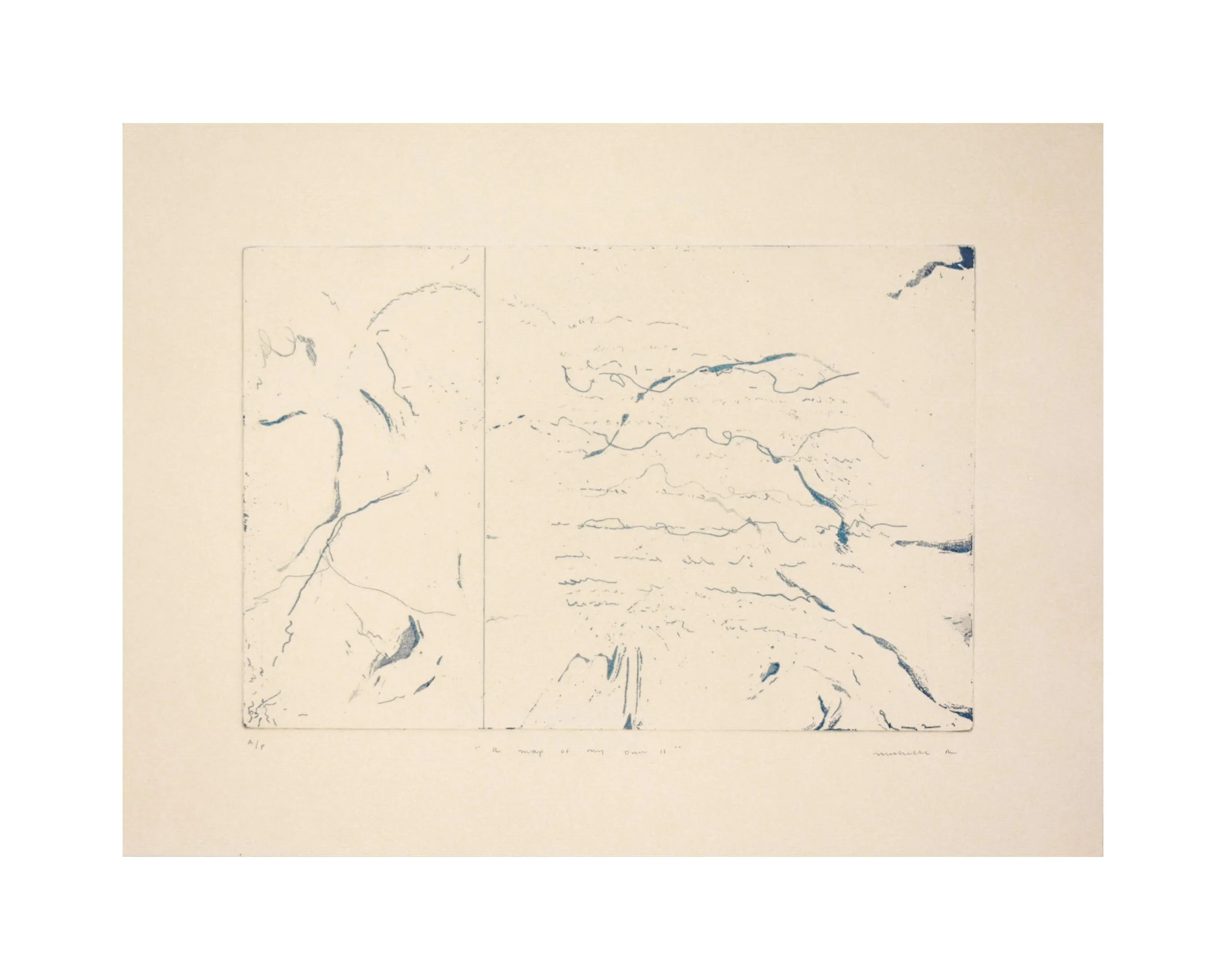 A map of my own, 2025. Etching with aquatint on Rives BFK 12” × 16”