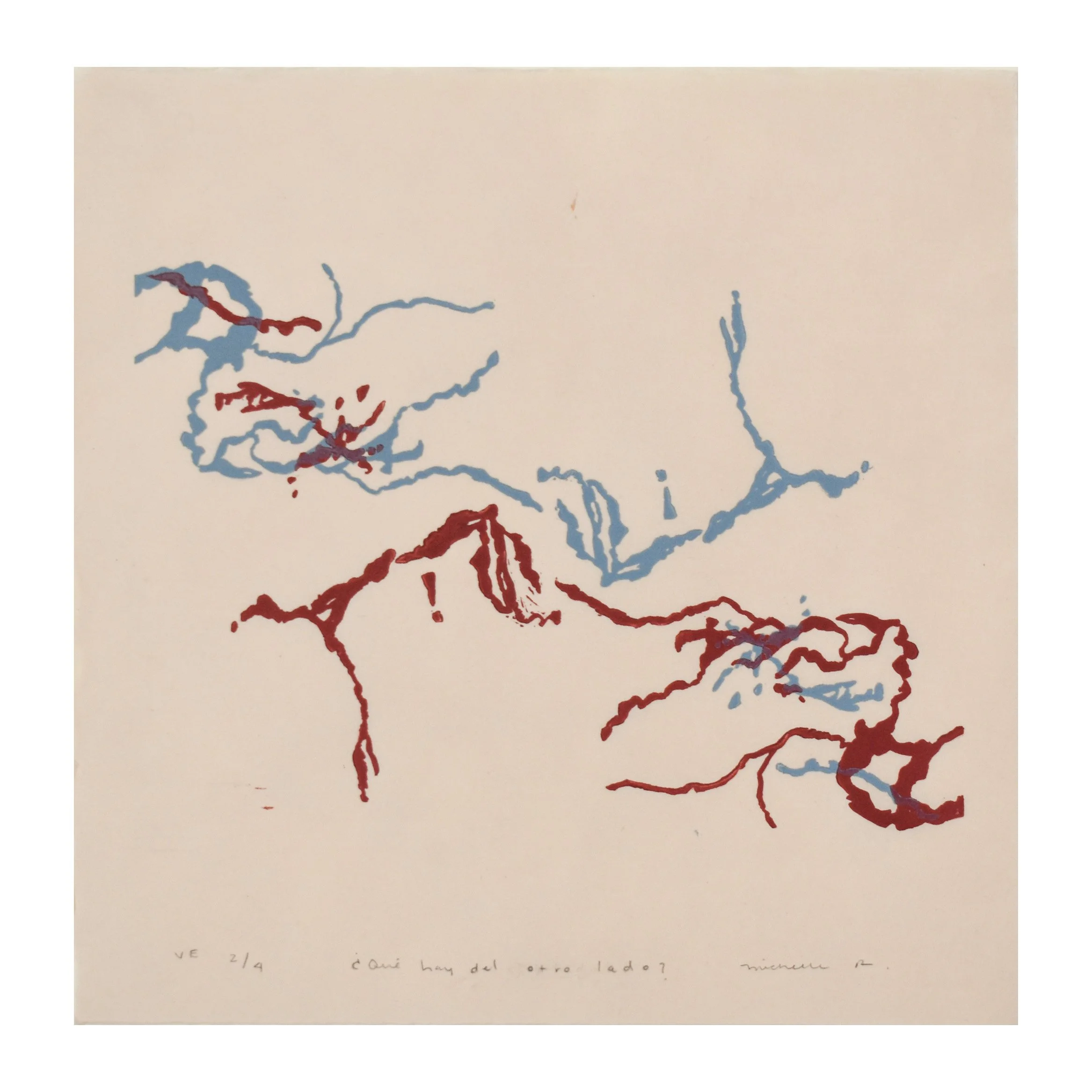 ¿Qué hay del otro lado?/ What's on the other side?, 2025. Linocut on kitakata paper, 8" x 8"