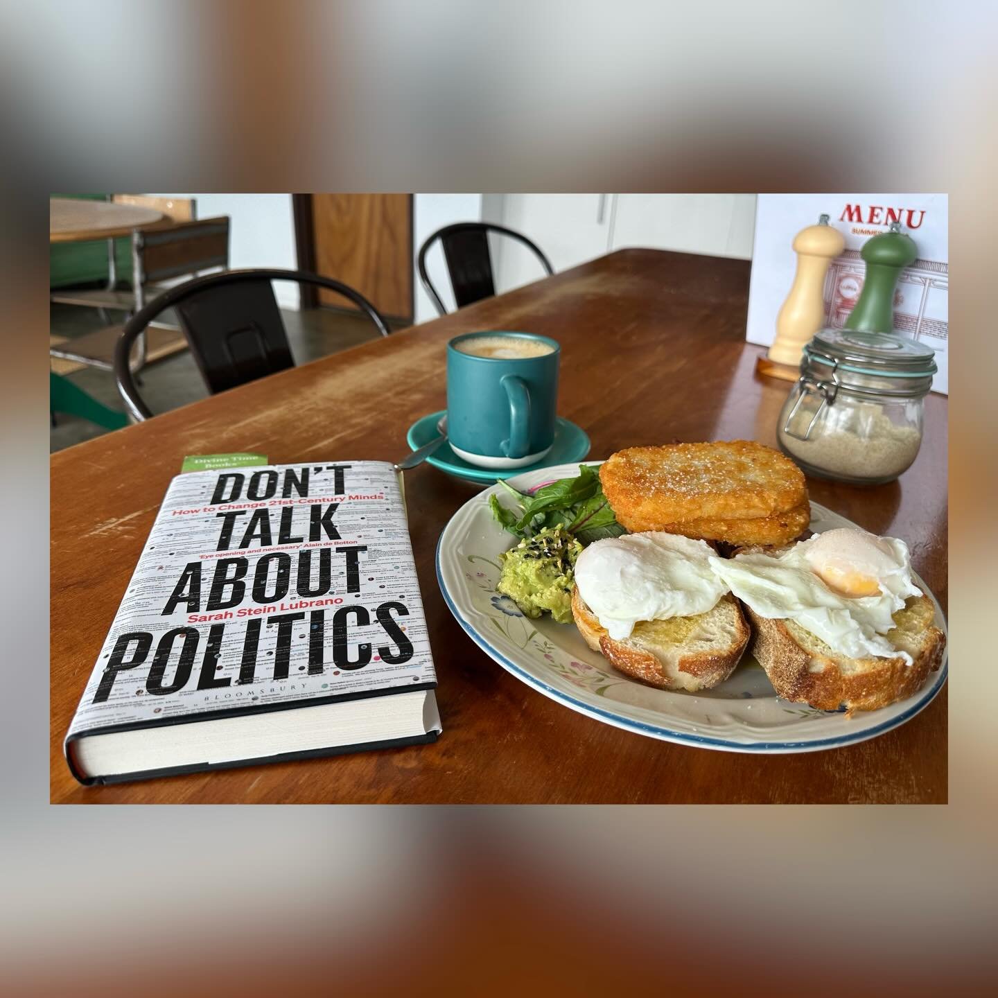 Walk along King Island's British Admiral Beach, a coffee and breakfast at British Admiral Beach , some reading along side that, currently reading 'Don't Talk About Politics' by Sarah Stein Lubrano for a project of mine, and now I am at the local stud