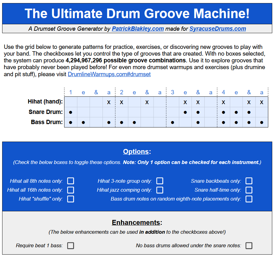 The Ultimate Drumset Groove Machine: 10⁵⁷ unique drum patterns for Practice, Creativity, and Songwriting - No Joke!