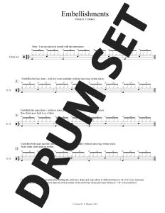 Sheet music for a piece titled 'Embellishments,' with a large 'DUMP SET' watermark across the page.