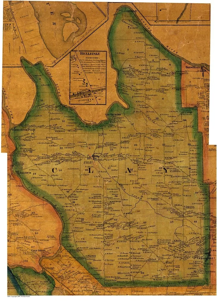 Historical map showing land divisions, waterways, and geographic features in Belleisle area, with labels, plots, and boundary lines.