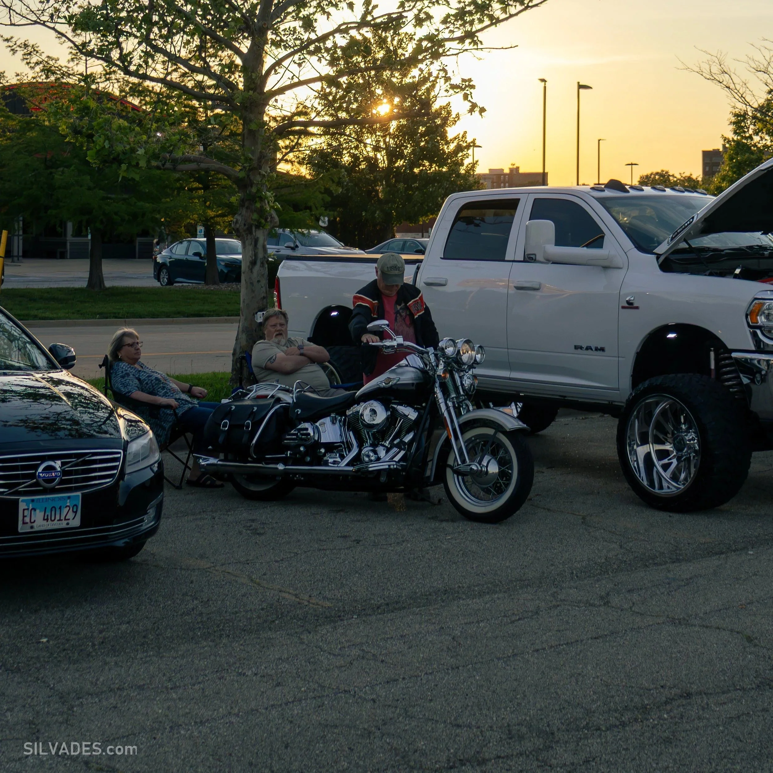 Ram truck and Harley-Davidson at last light