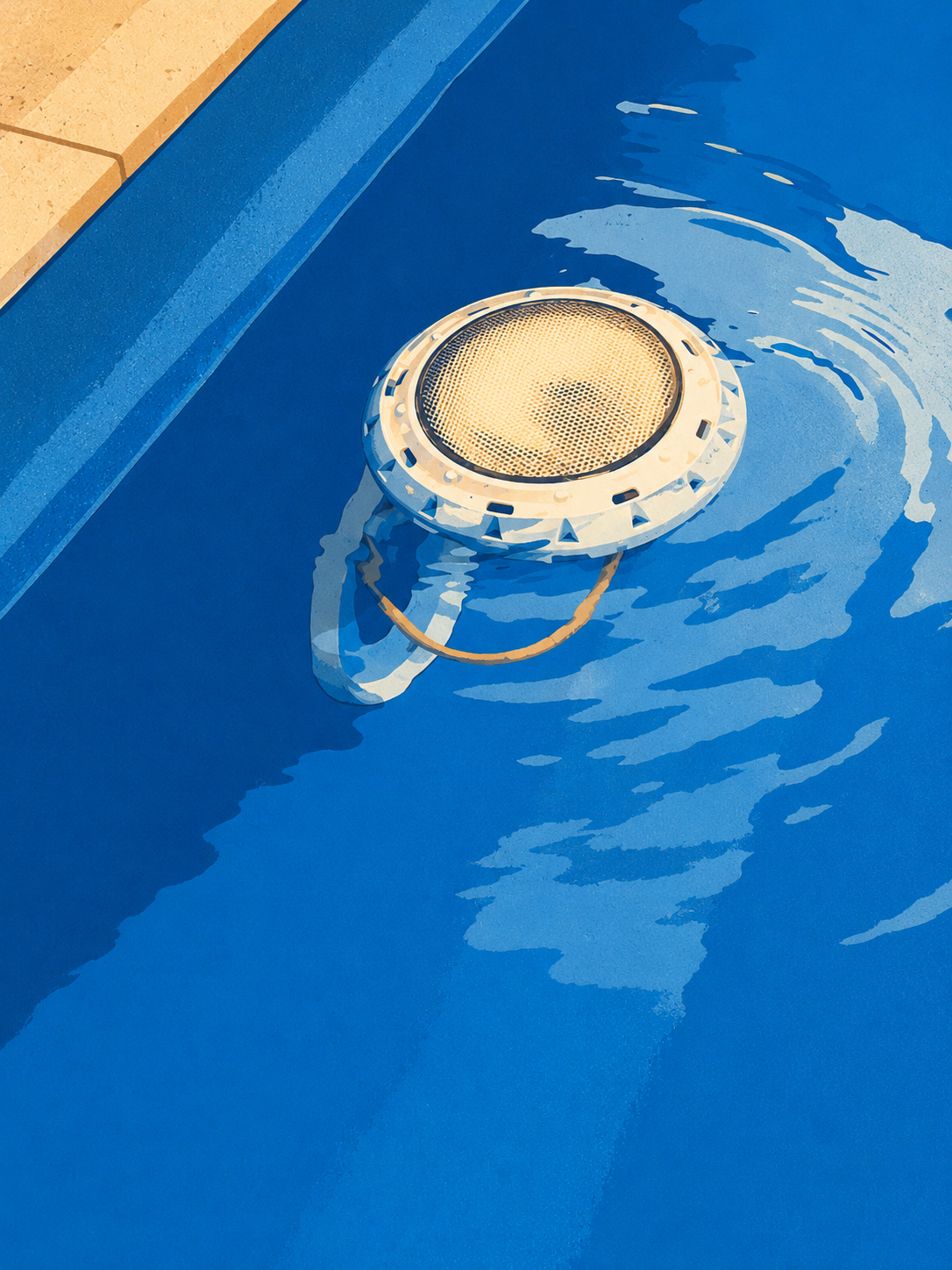 Pool cleaner with a circular shape on the blue pool floor.