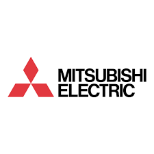 Mitsubishi Electric logo with red three-diamond emblem and black text