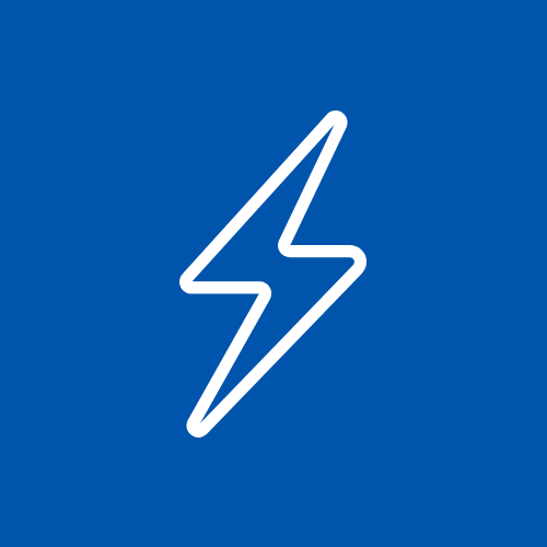 A white lightning bolt symbol on a blue background.