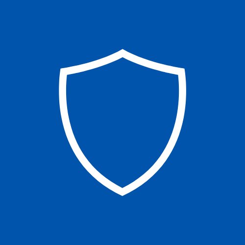 A blue background with a white shield icon outlined in white.
