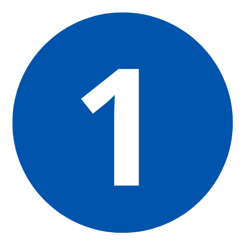 Blue circular sign with a white number 1 in the center.