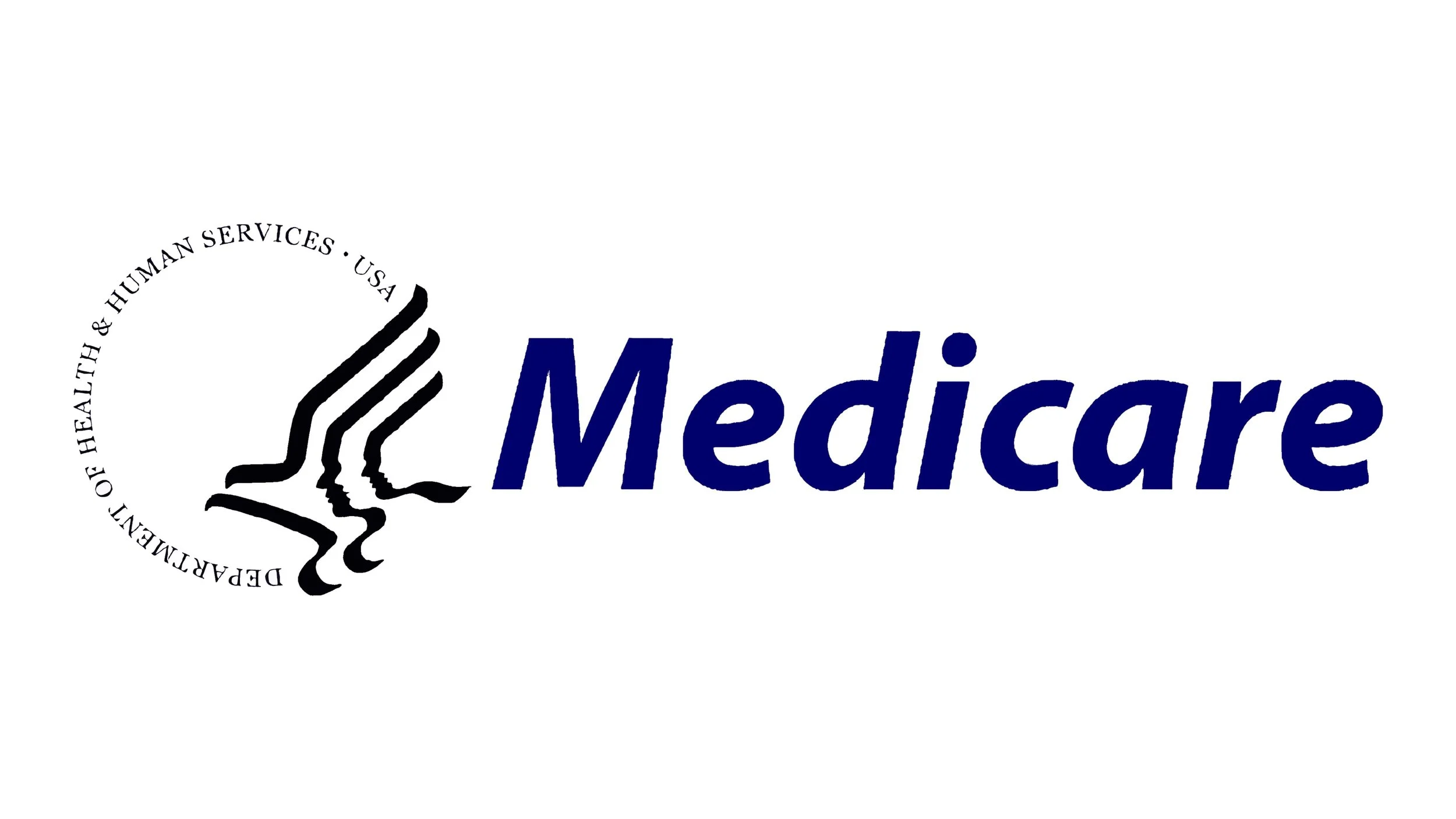 US Medicare logo with stylized profile of faces and the text 'Medicare' in blue.