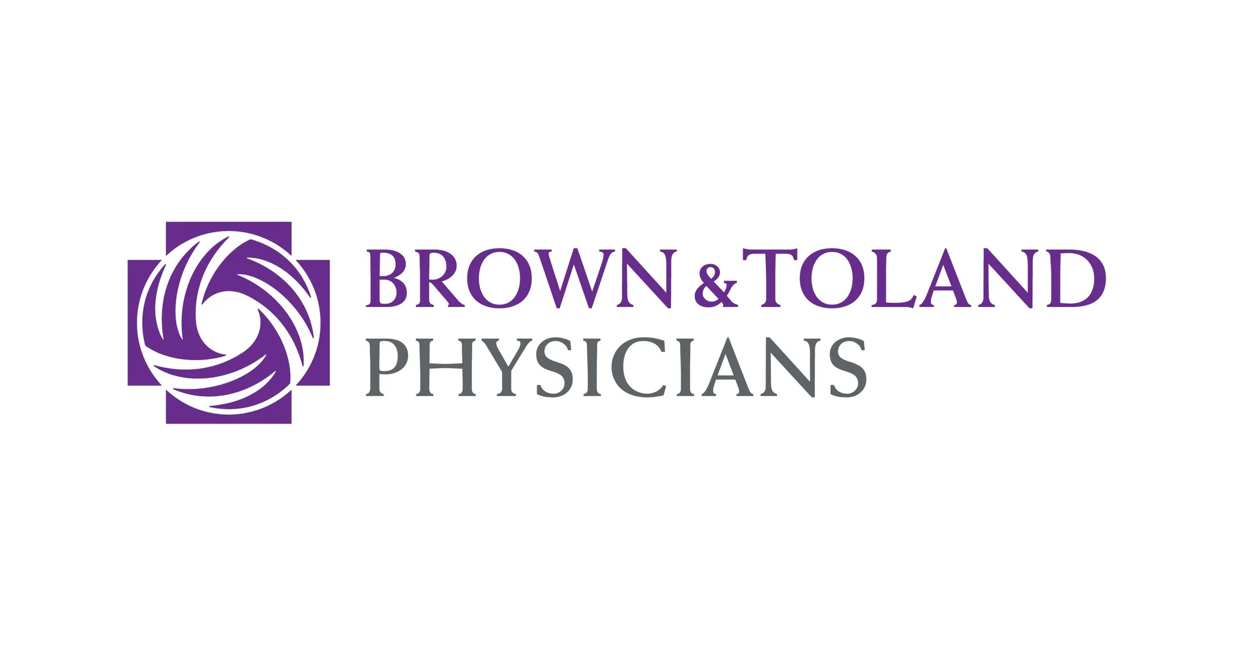 Logo of Brown & Toland Physicians with a purple swirl design and the company name in purple and gray text.