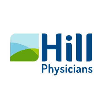 Logo of Hill Physicians featuring a stylized landscape with blue sky, green hill, and blue text reading 'Hill Physicians'.