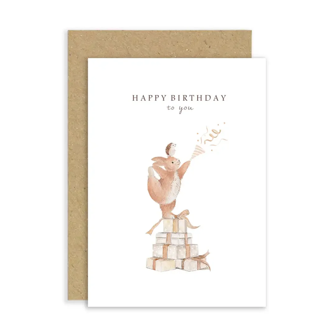 Rabbit and Hedgehog Birthday Card
