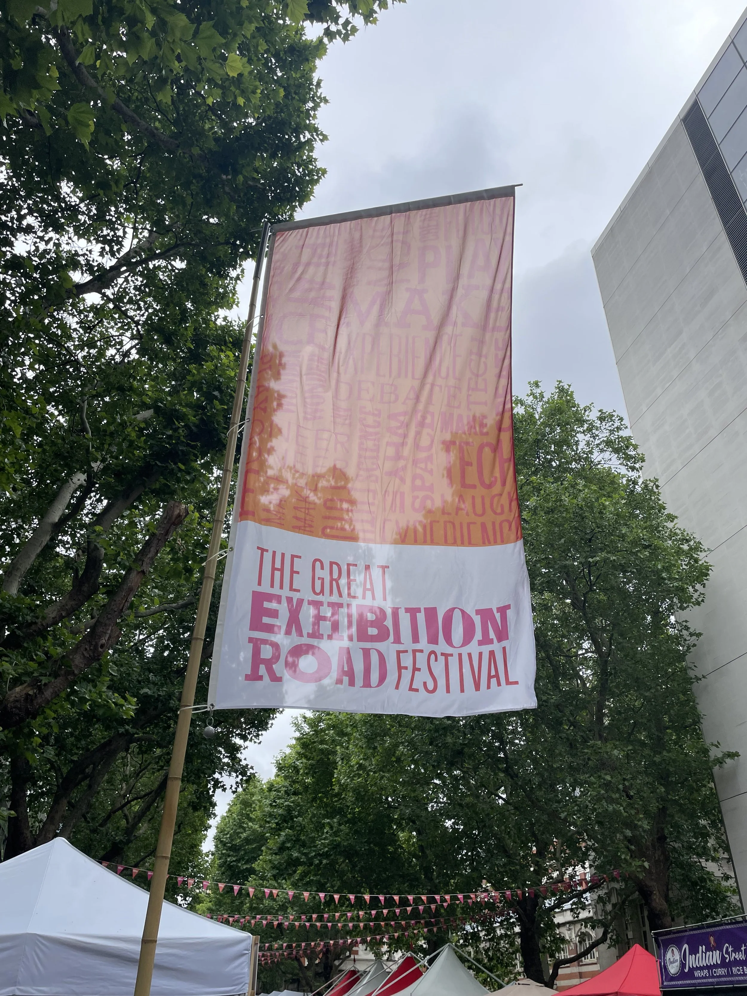 Event Flag at the Exhibition Road Festival set in the air for the festival.